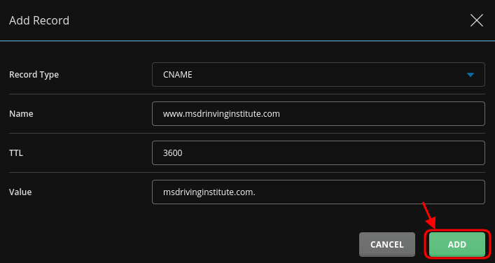 Add CNAME Record Direct Admin