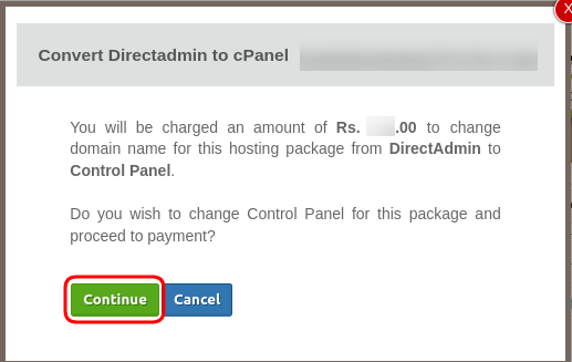 Continue to Convert to CPanel Directadmin