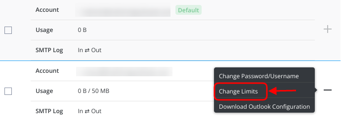 Select Change Limits Direct Admin