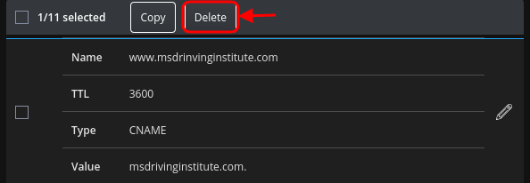 Delete CNAME Direct Admin