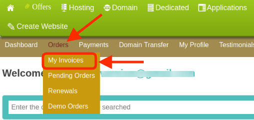 Orders My Invoices DirectAdmin