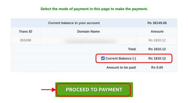 Use current balance for payment