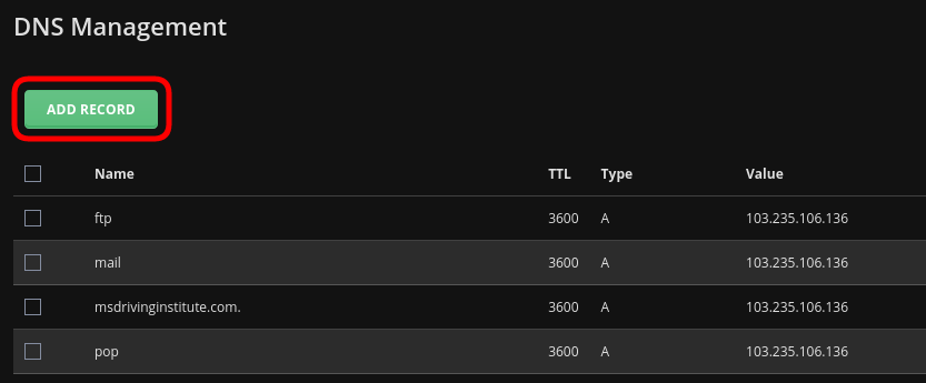 DNS Management Direct Admin ADD Record