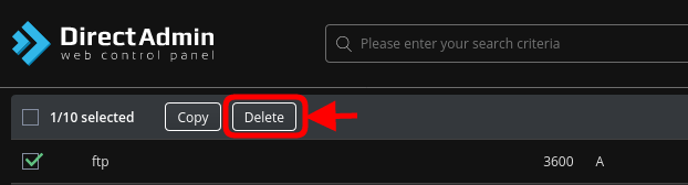 Delete DNS Record Direct Admin