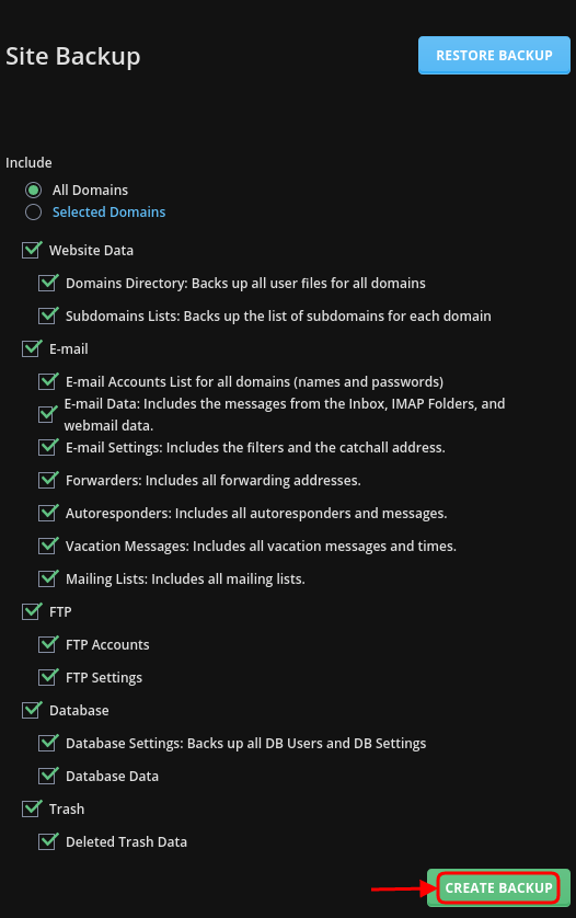 Create Backup DirectAdmin