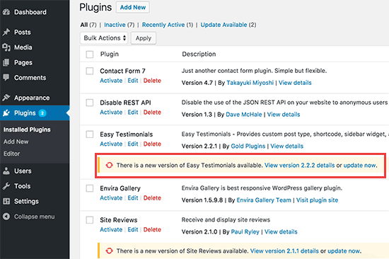 Update Wordpress Plugins