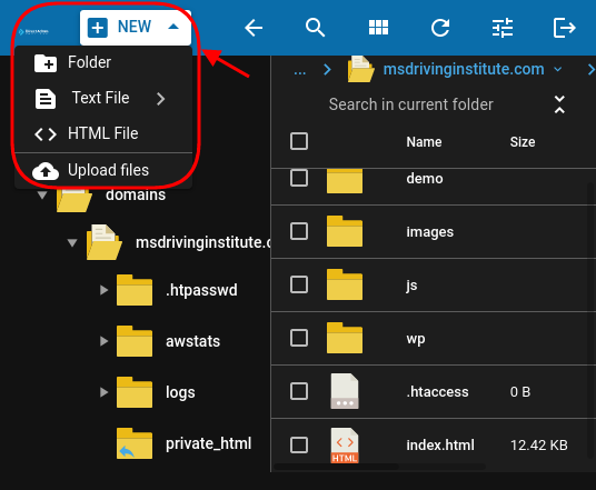 Create New File Direct Admin
