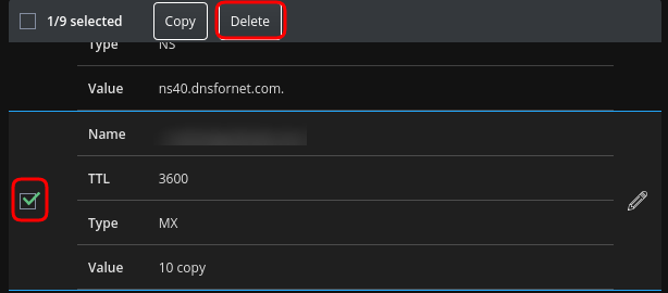 Delete MX Record Directadmin