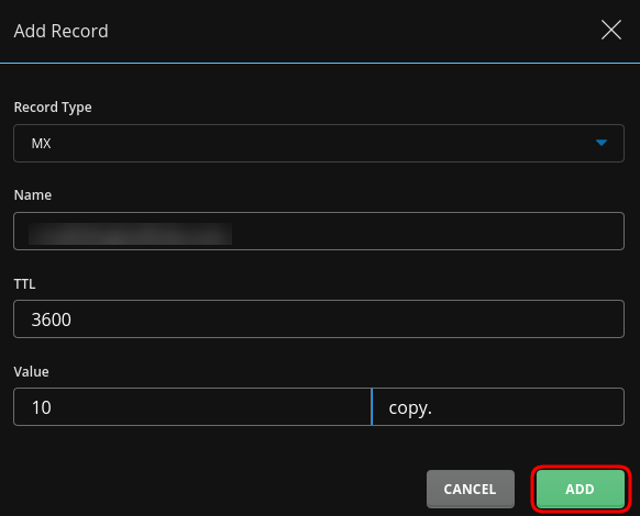 Add MX Record Directadmin